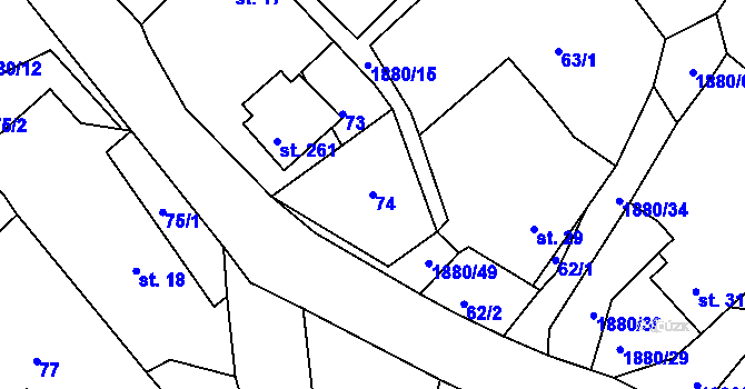 Parcela st. 74 v KÚ Veselý Žďár, Katastrální mapa