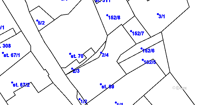 Parcela st. 2/4 v KÚ Veselý Žďár, Katastrální mapa