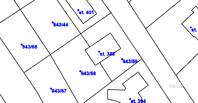 Parcela st. 388 v KÚ Veselý Žďár, Katastrální mapa