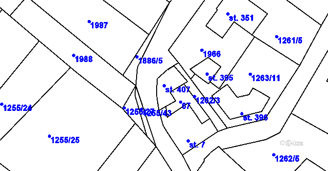 Parcela st. 407 v KÚ Veselý Žďár, Katastrální mapa