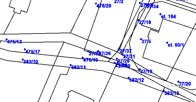 Parcela st. 27/36 v KÚ Veská, Katastrální mapa