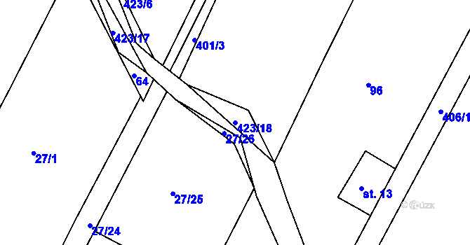 Parcela st. 423/18 v KÚ Veská, Katastrální mapa
