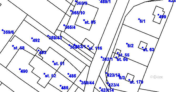 Parcela st. 116 v KÚ Veská, Katastrální mapa