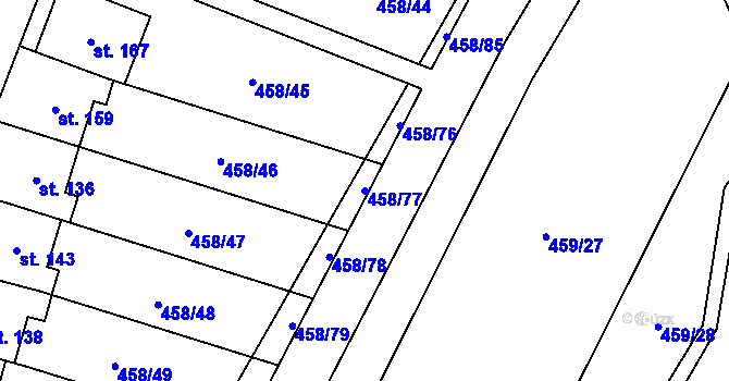 Parcela st. 458/77 v KÚ Veská, Katastrální mapa