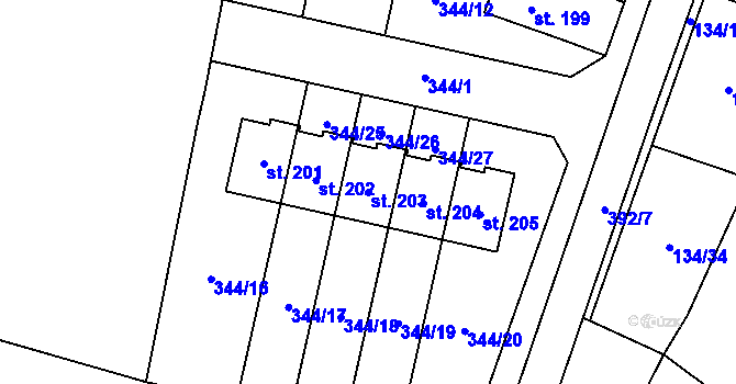 Parcela st. 203 v KÚ Veská, Katastrální mapa