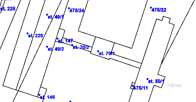 Parcela st. 70/1 v KÚ Veská, Katastrální mapa