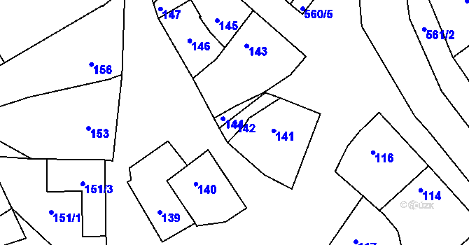 Parcela st. 142 v KÚ Vésky, Katastrální mapa