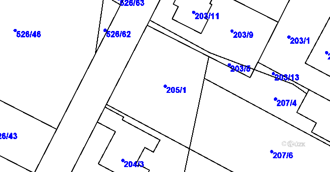 Parcela st. 205/1 v KÚ Vésky, Katastrální mapa