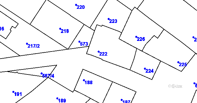 Parcela st. 222 v KÚ Vésky, Katastrální mapa