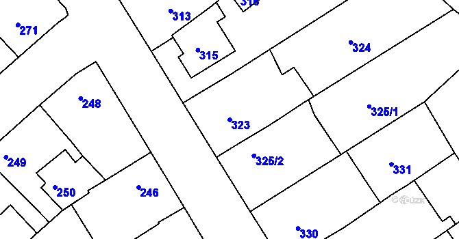 Parcela st. 323 v KÚ Vésky, Katastrální mapa
