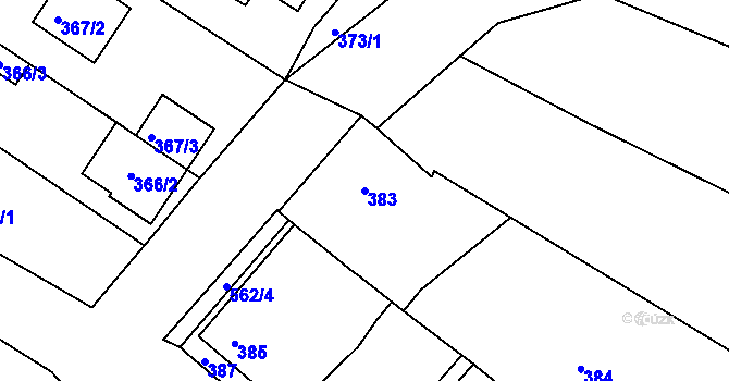 Parcela st. 383 v KÚ Vésky, Katastrální mapa