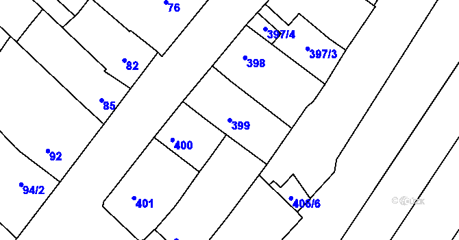 Parcela st. 399 v KÚ Vésky, Katastrální mapa