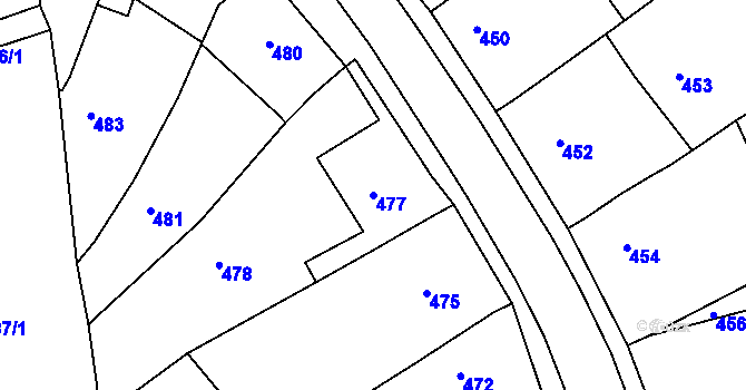 Parcela st. 477 v KÚ Vésky, Katastrální mapa