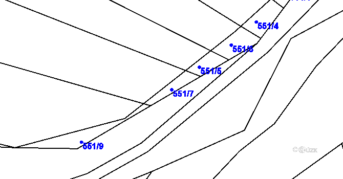 Parcela st. 551/7 v KÚ Vésky, Katastrální mapa