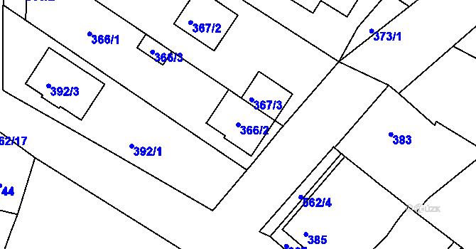 Parcela st. 366/2 v KÚ Vésky, Katastrální mapa