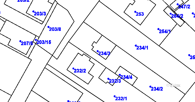 Parcela st. 234/3 v KÚ Vésky, Katastrální mapa