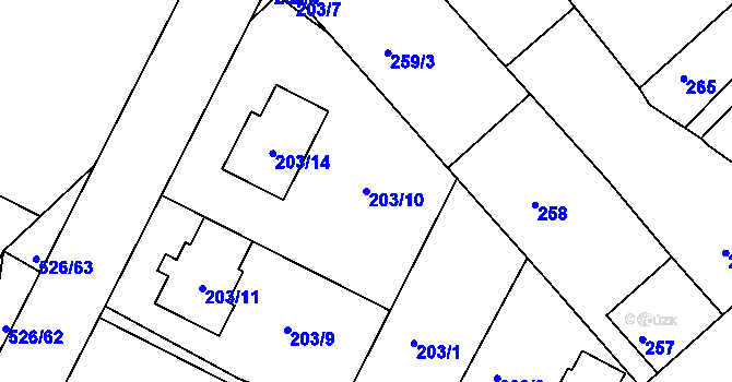 Parcela st. 203/10 v KÚ Vésky, Katastrální mapa