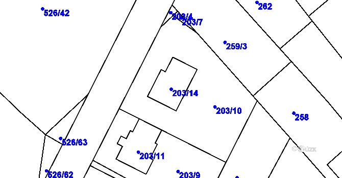 Parcela st. 203/14 v KÚ Vésky, Katastrální mapa