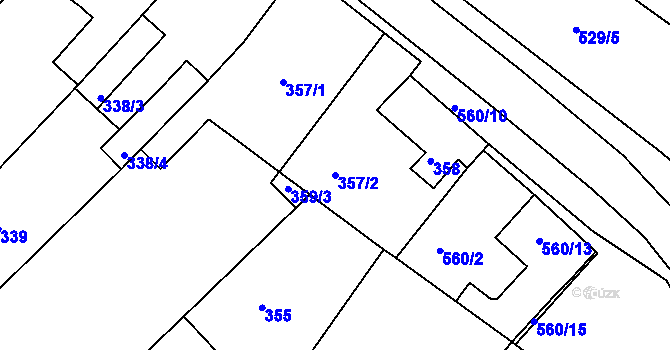 Parcela st. 357/2 v KÚ Vésky, Katastrální mapa