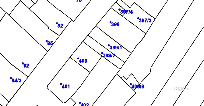 Parcela st. 399/2 v KÚ Vésky, Katastrální mapa