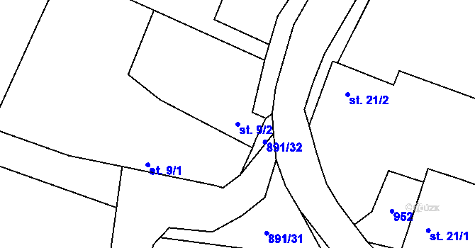 Parcela st. 9/2 v KÚ Vestec nad Mrlinou, Katastrální mapa