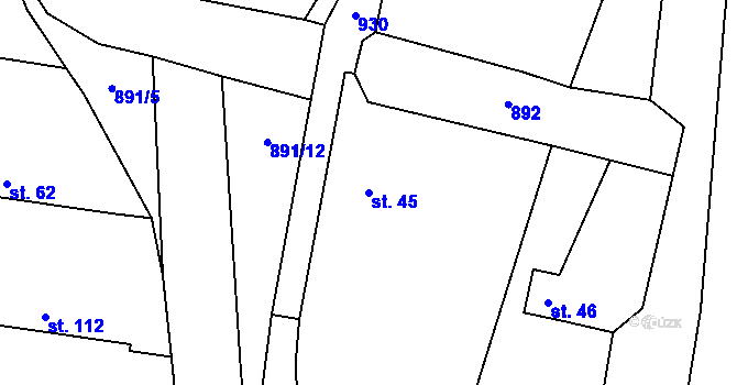 Parcela st. 45 v KÚ Vestec nad Mrlinou, Katastrální mapa