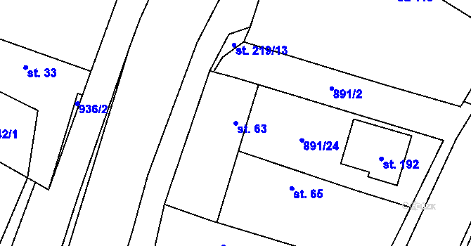 Parcela st. 63 v KÚ Vestec nad Mrlinou, Katastrální mapa