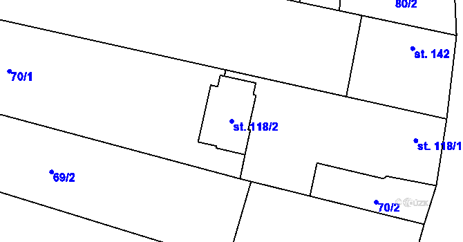 Parcela st. 118/2 v KÚ Vestec nad Mrlinou, Katastrální mapa