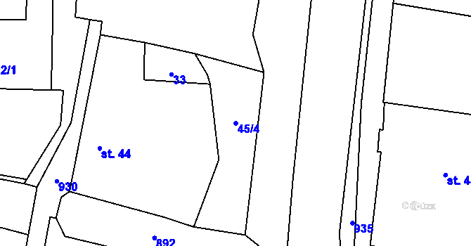 Parcela st. 45/4 v KÚ Vestec nad Mrlinou, Katastrální mapa