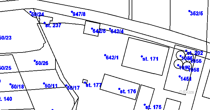 Parcela st. 642/1 v KÚ Vestec nad Mrlinou, Katastrální mapa
