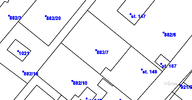Parcela st. 882/7 v KÚ Vestec nad Mrlinou, Katastrální mapa