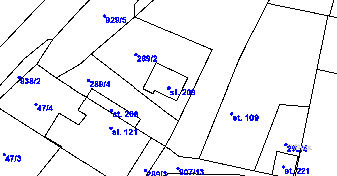 Parcela st. 209 v KÚ Vestec nad Mrlinou, Katastrální mapa