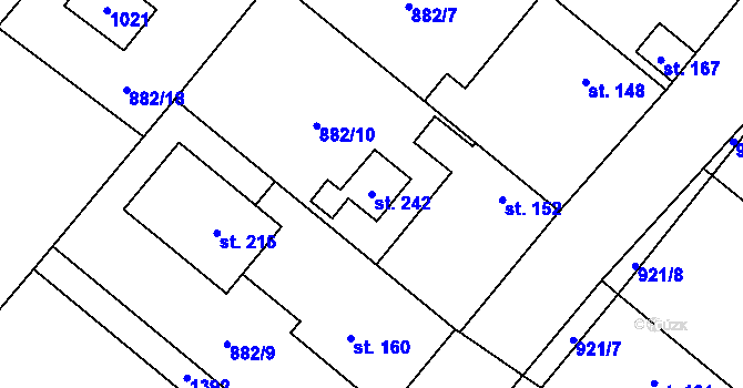 Parcela st. 242 v KÚ Vestec nad Mrlinou, Katastrální mapa