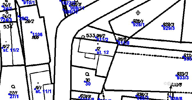 Parcela st. 12 v KÚ Vestec u Prahy, Katastrální mapa