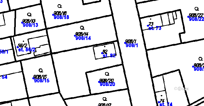 Parcela st. 82 v KÚ Vestec u Prahy, Katastrální mapa
