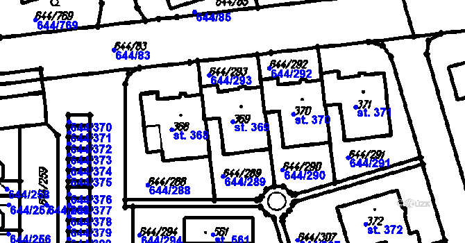 Parcela st. 369 v KÚ Vestec u Prahy, Katastrální mapa