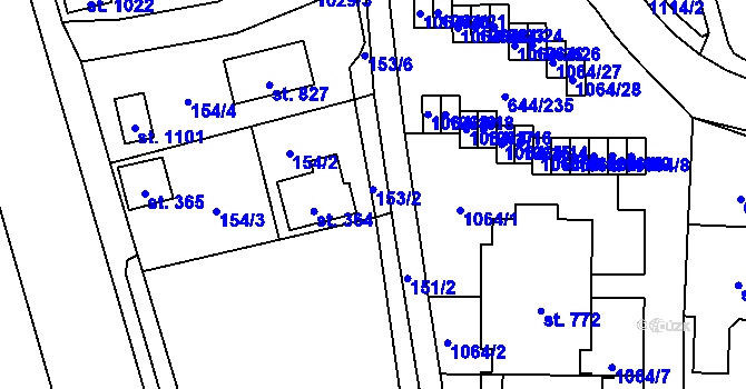 Parcela st. 153/3 v KÚ Vestec u Prahy, Katastrální mapa