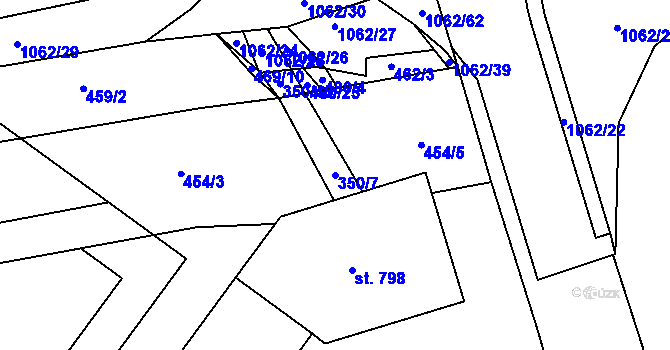 Parcela st. 350/7 v KÚ Vestec u Prahy, Katastrální mapa