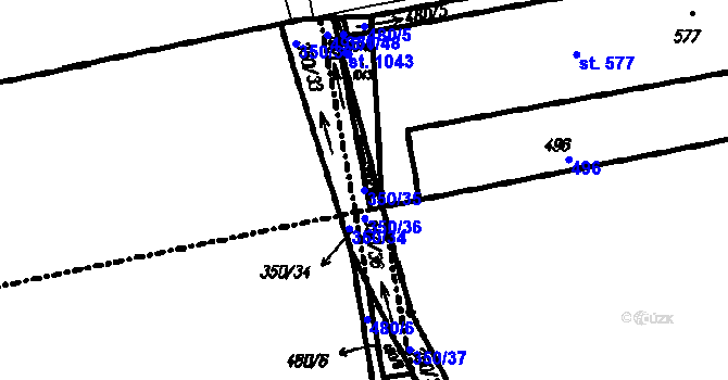 Parcela st. 350/35 v KÚ Vestec u Prahy, Katastrální mapa