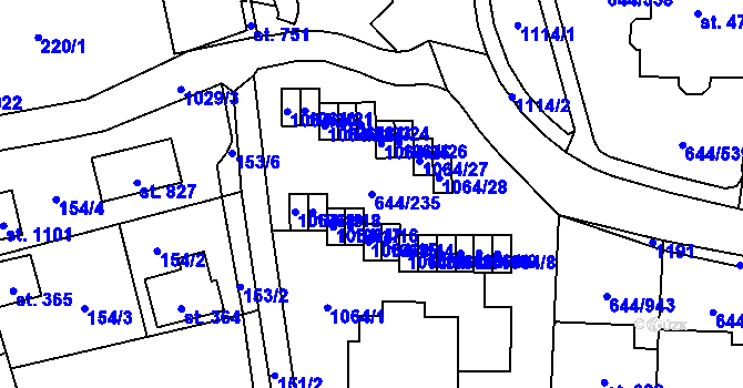 Parcela st. 644/235 v KÚ Vestec u Prahy, Katastrální mapa