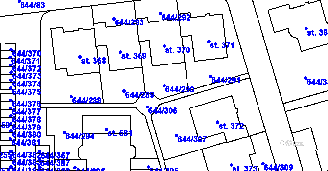 Parcela st. 644/290 v KÚ Vestec u Prahy, Katastrální mapa