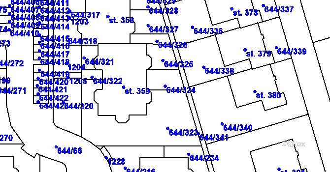 Parcela st. 644/324 v KÚ Vestec u Prahy, Katastrální mapa