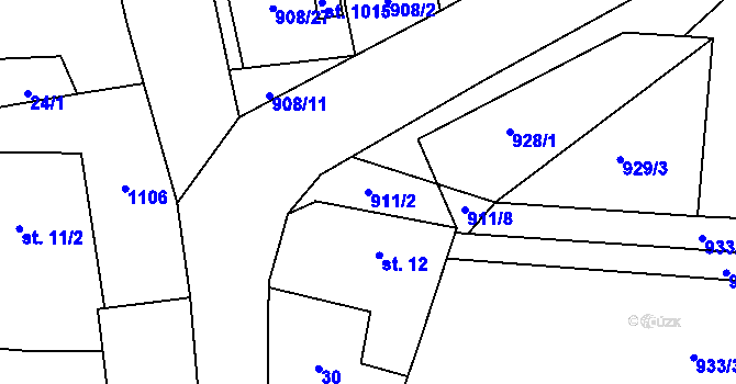 Parcela st. 911/2 v KÚ Vestec u Prahy, Katastrální mapa