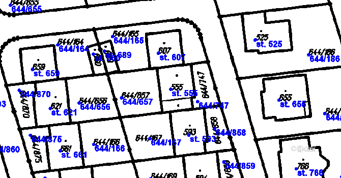 Parcela st. 555 v KÚ Vestec u Prahy, Katastrální mapa