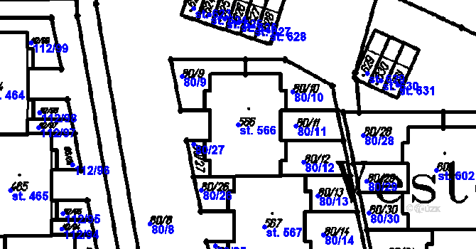 Parcela st. 566 v KÚ Vestec u Prahy, Katastrální mapa