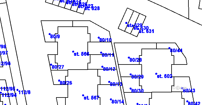 Parcela st. 80/11 v KÚ Vestec u Prahy, Katastrální mapa