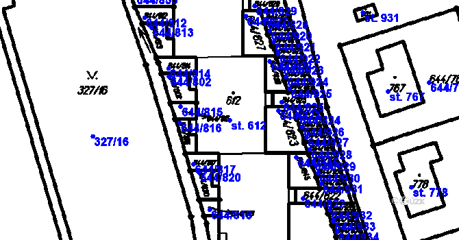 Parcela st. 612 v KÚ Vestec u Prahy, Katastrální mapa