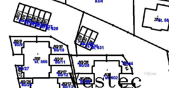 Parcela st. 630 v KÚ Vestec u Prahy, Katastrální mapa