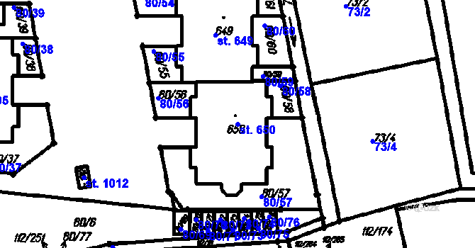 Parcela st. 650 v KÚ Vestec u Prahy, Katastrální mapa