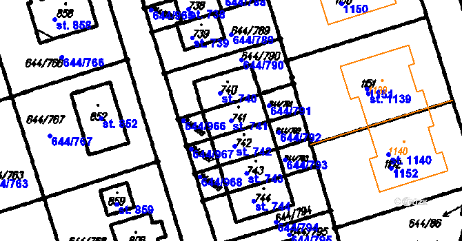 Parcela st. 741 v KÚ Vestec u Prahy, Katastrální mapa